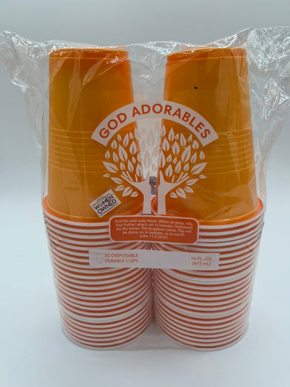 50 Disposable Plastic Party Cups (Orange)