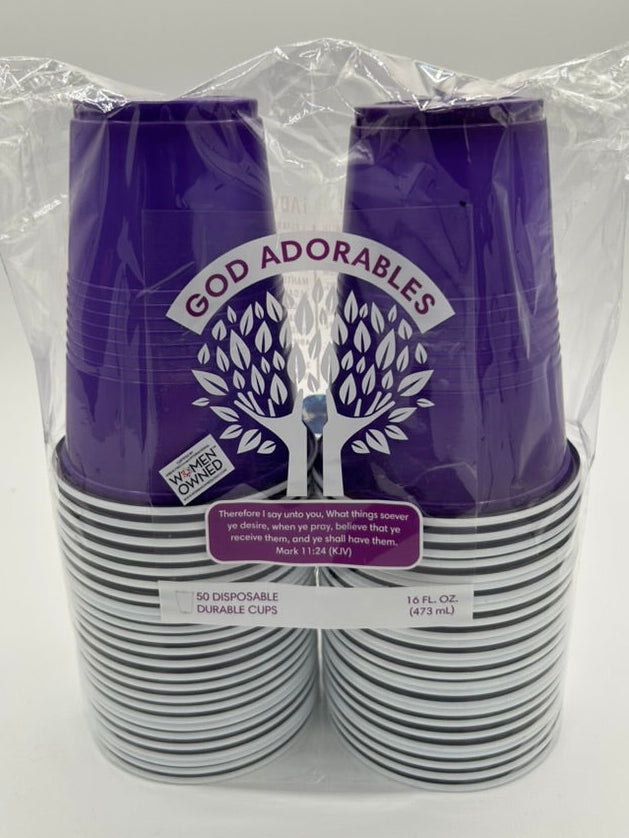 50 Disposable Plastic Party Cups (Purple)