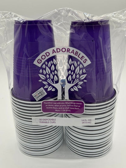 50 Disposable Plastic Party Cups (Purple)